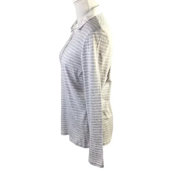 Amina Rubinacci Italy Polo Long Sleeve Gray White Stripe Cotton Size 48 or US 12 - Picture 5 of 10
